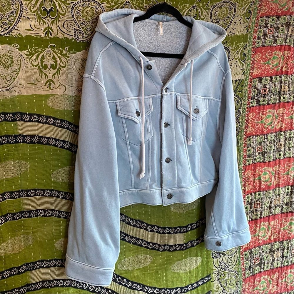NWOT Free People Baby Blue Dreamers Cropped Jacket Size Small - Picture 7 of 14